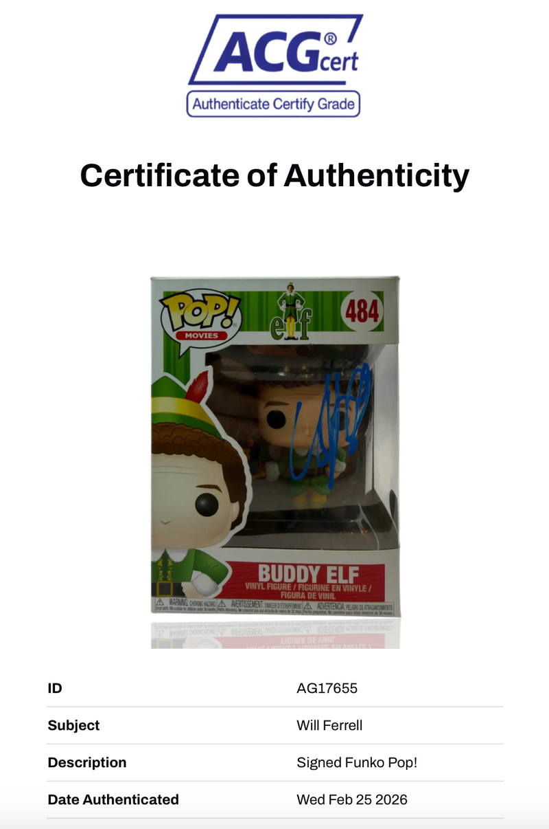 WILL FERRELL SIGNED BUDDY THE ELF FUNKO POP! #484 (ACG CERT AG17655)-3