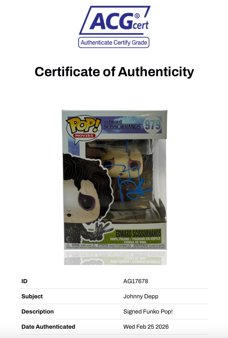 JOHNNY DEPP SIGNED EDWARD SCISSORHANDS FUNKO POP! #979 (ACG CERT AG17678)-3