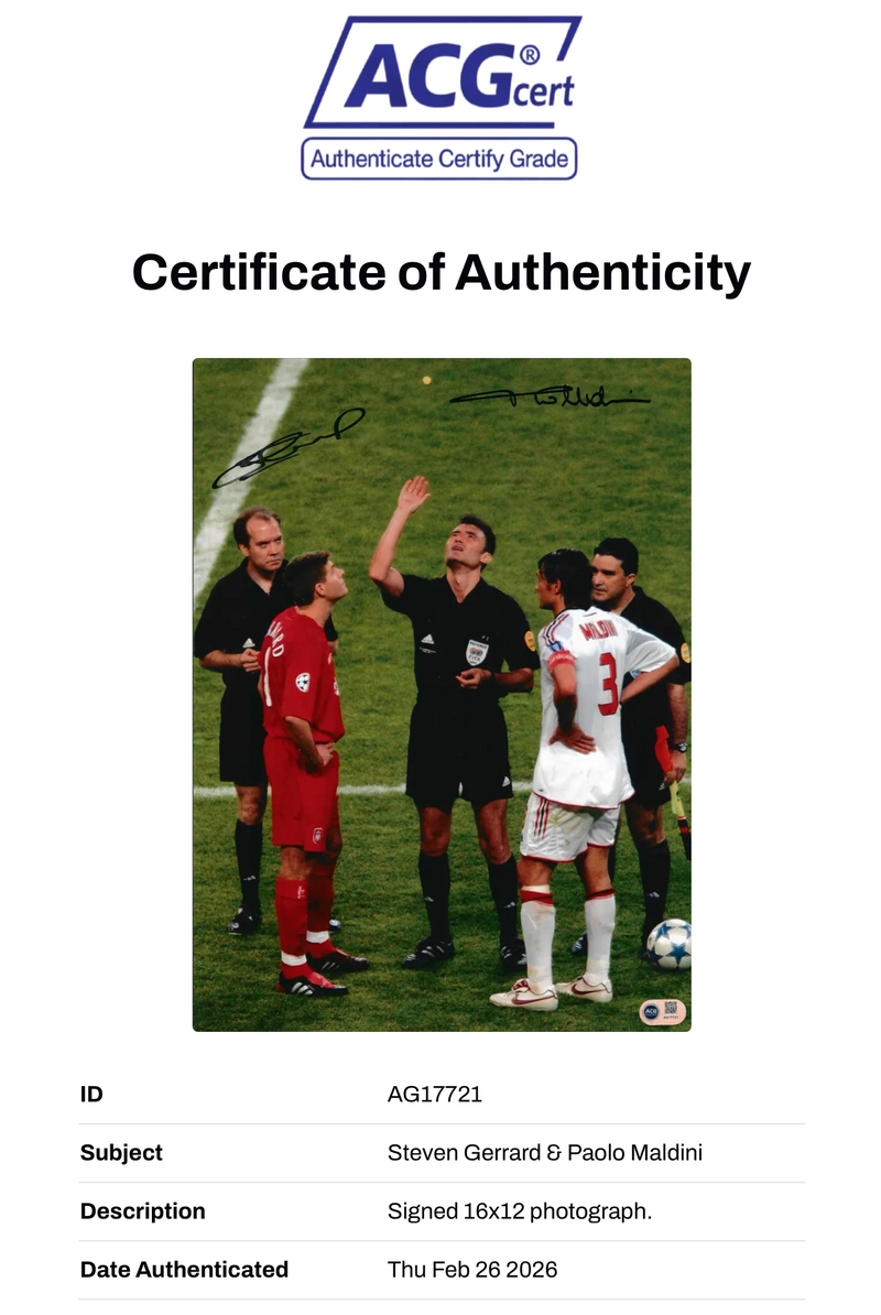 STEVEN GERRARD & PAOLO MALDINI SIGNED ISTANBUL 2005 16x12 PHOTO (ACG CERT AG17721)-2
