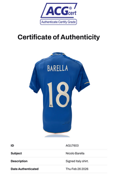 NICOLO BARELLA SIGNED 2022/24 ITALY HOME SHIRT BARELLA 18 (ACG CERT AG17603)-2