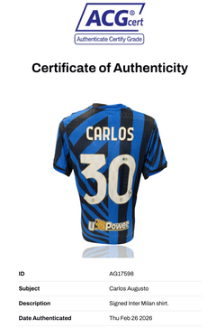 CARLOS AUGUSTO SIGNED 2024/25 INTER MILAN HOME SHIRT CARLOS 30 (ACG CERT AG17598)-2