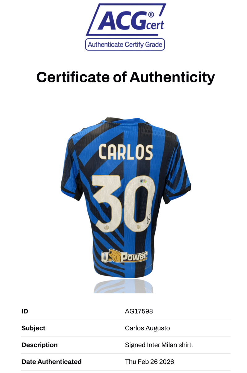 CARLOS AUGUSTO SIGNED 2024/25 INTER MILAN HOME SHIRT CARLOS 30 (ACG CERT AG17598)-2