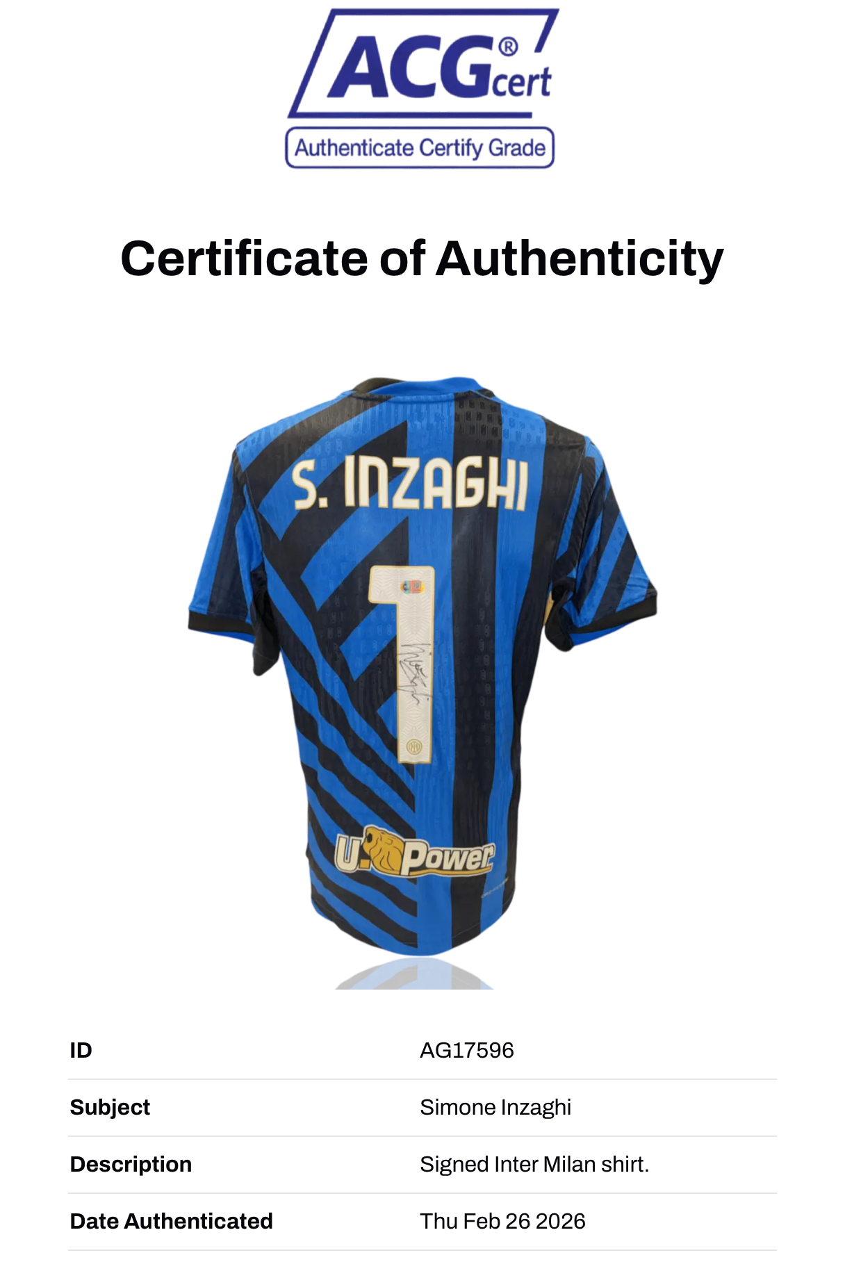 SIMONE INZAGHI SIGNED 2024/25 INTER MILAN HOME SHIRT INZAGHI 1 (ACG CERT AG17596)-2