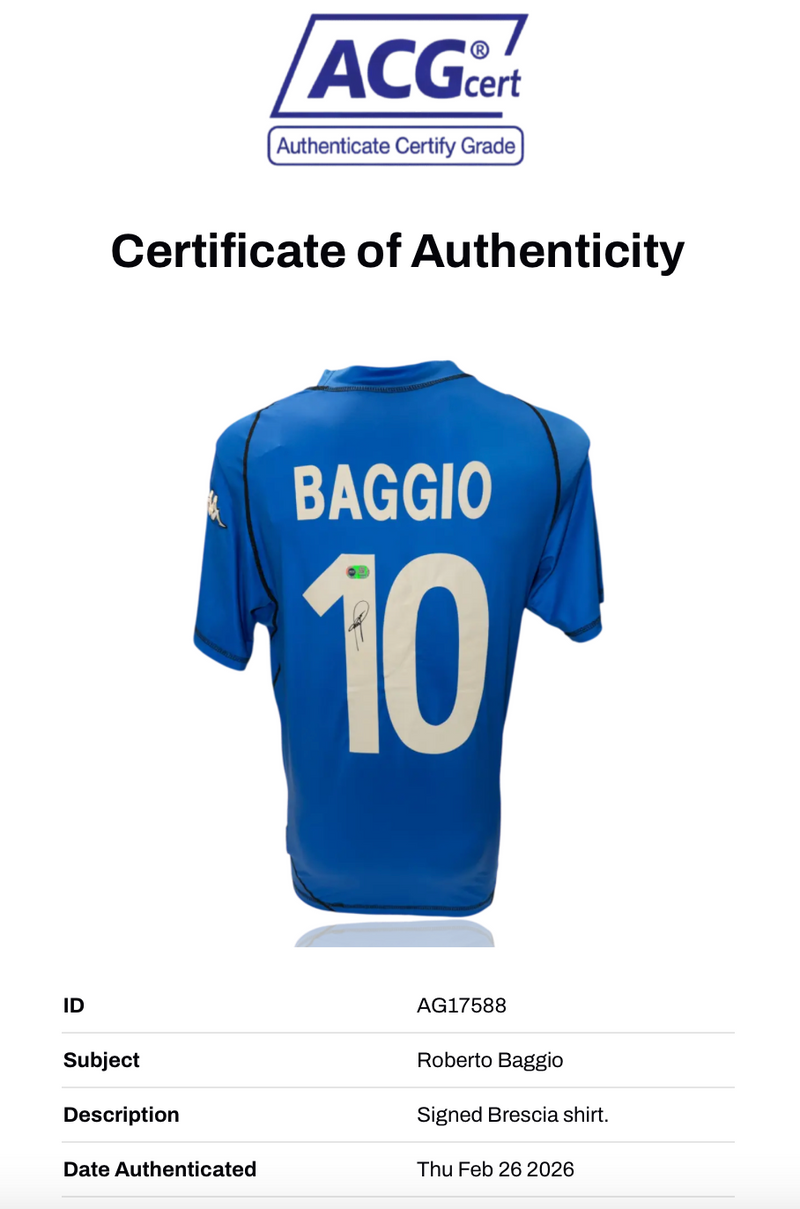 ROBERTO BAGGIO SIGNED 2003/04 RETRO BRESCIA HOME SHIRT (ACG CERT AG17588)-2