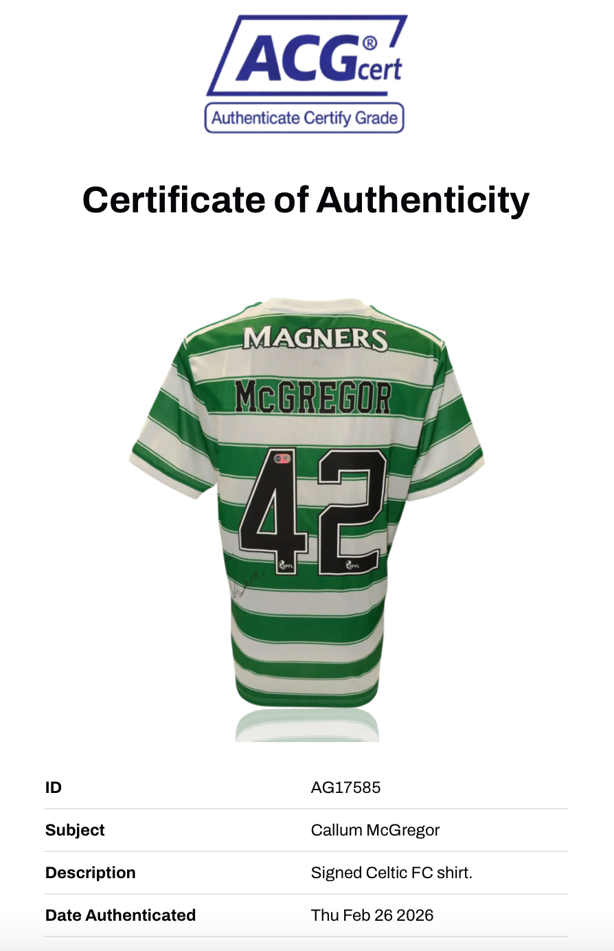 CALLUM MCGREGOR SIGNED CELTIC FC CHAMPIONS 2021/22 HOME SHIRT (ACG CERT AG17585)
