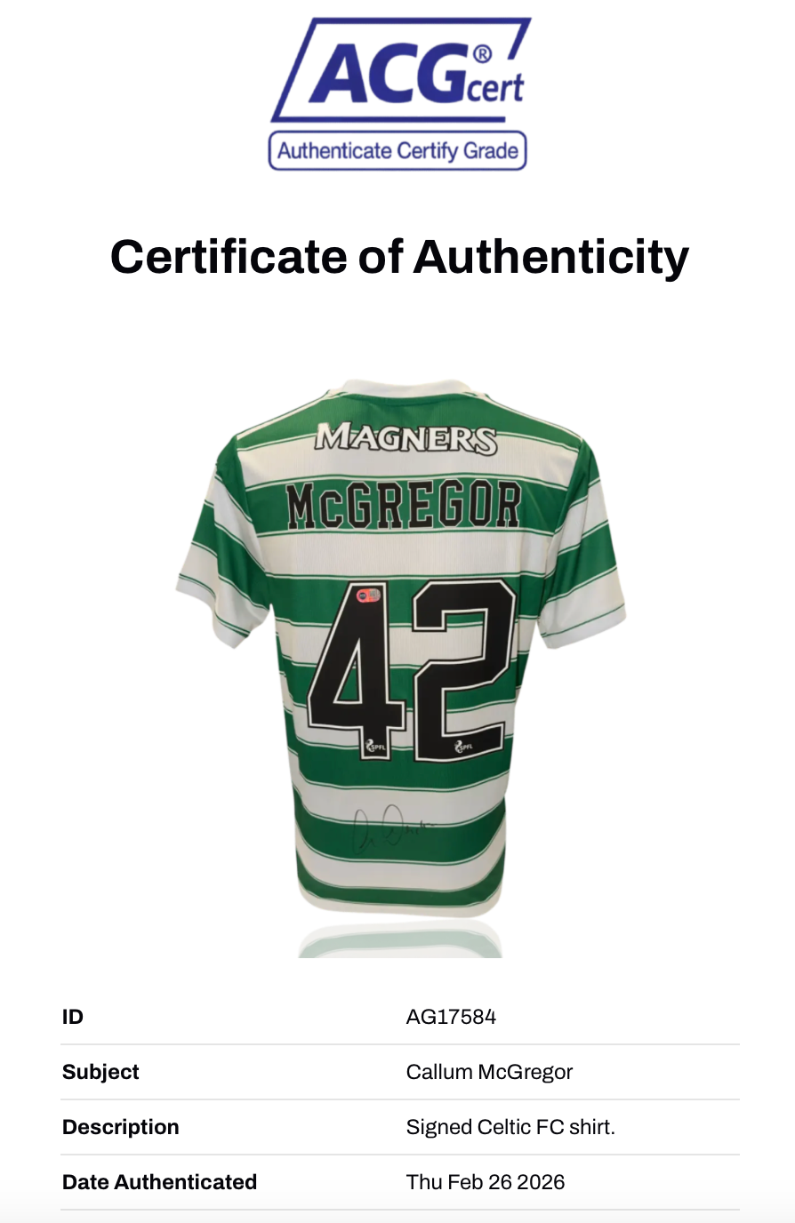 CALLUM MCGREGOR SIGNED CELTIC FC 2021/22 HOME SHIRT (ACG CERT AG17584)