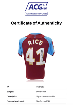 DECLAN RICE SIGNED WEST HAM UNITED 2021/22 HOME SHIRT (ACG CERT AG17619)-2
