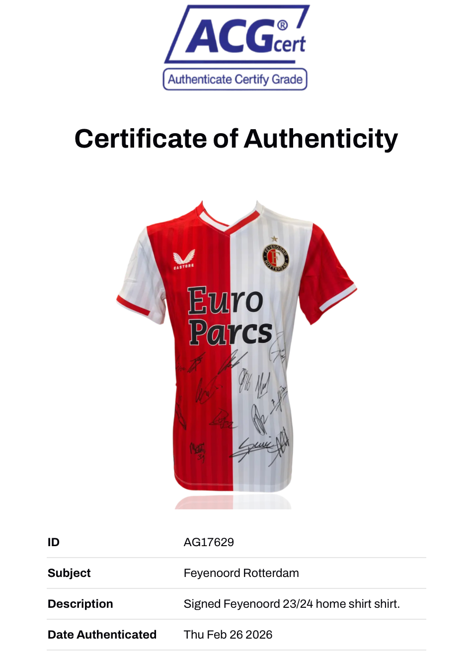 FEYENOORD SIGNED 2023/24 HOME SQUAD SHIRT SLOT, GIMENEZ, STENGS (ACG CERT AG17629)