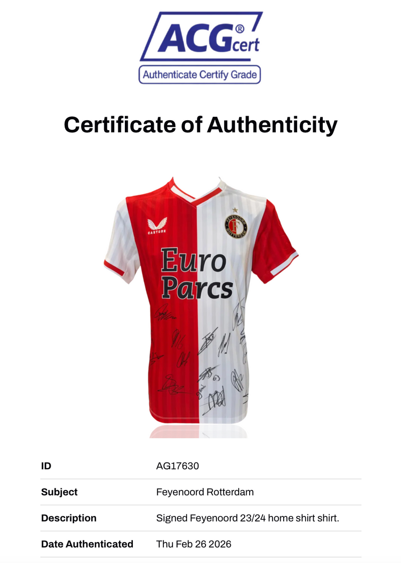 FEYENOORD SIGNED 2023/24 HOME SQUAD SHIRT SLOT, GIMENEZ, STENGS (ACG CERT AG17630)-4
