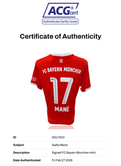 SADIO MANE SIGNED FC BAYERN MUNCHEN 2022/23 HOME SHIRT (ACG CERT AG17633)-2