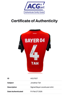 JONATHAN TAH SIGNED 2024/25 BAYER 04 LEVERKUSEN HOME SHIRT (ACG CERT AG17637)-2
