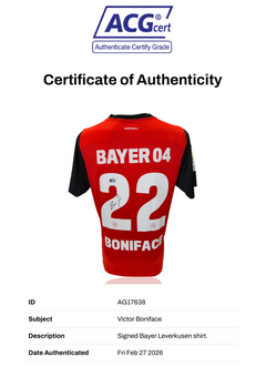 VICTOR BONIFACE SIGNED 2024/25 BAYER 04 LEVERKUSEN HOME SHIRT (ACG CERT AG17638)-2