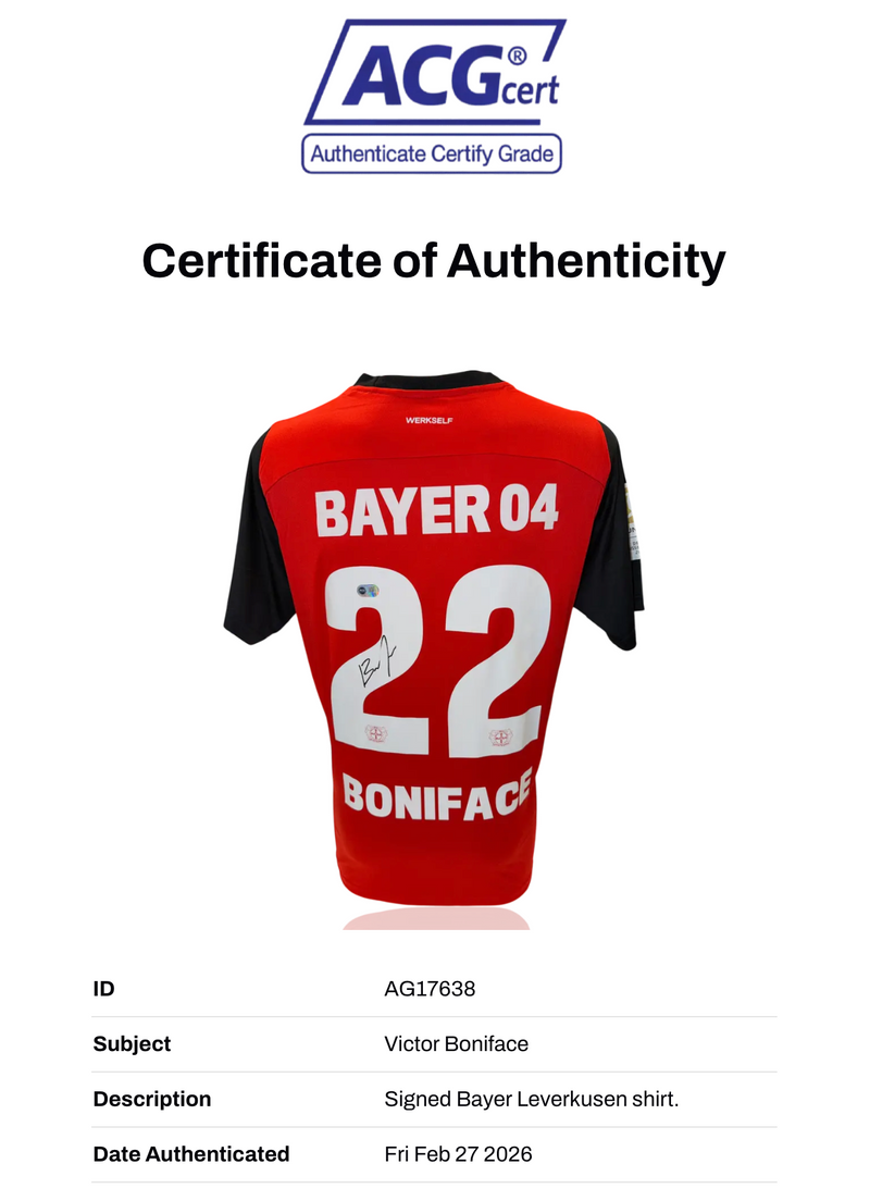 VICTOR BONIFACE SIGNED 2024/25 BAYER 04 LEVERKUSEN HOME SHIRT (ACG CERT AG17638)-2