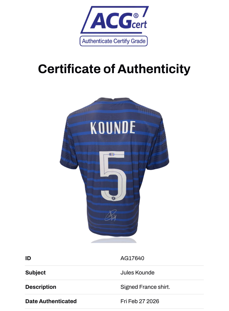 JULES KOUNDE SIGNED 2020/22 FRANCE VAPORKNIT HOME SHIRT (ACG CERT AG17640)-2