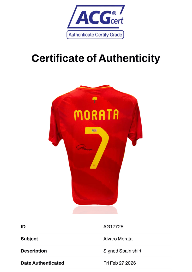 ALVARO MORATA SIGNED SPAIN EURO 2024 HOME SHIRT (ACG CERT AG17725)-2