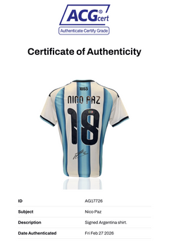 NICO PAZ SIGNED ARGENTINA WORLD CUP 2026 HOME SHIRT (ACG CERT AG17726)-2