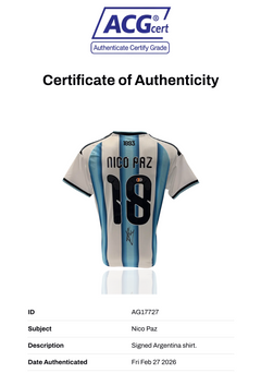 NICO PAZ SIGNED ARGENTINA WORLD CUP 2026 HOME SHIRT (ACG CERT AG17727)-2