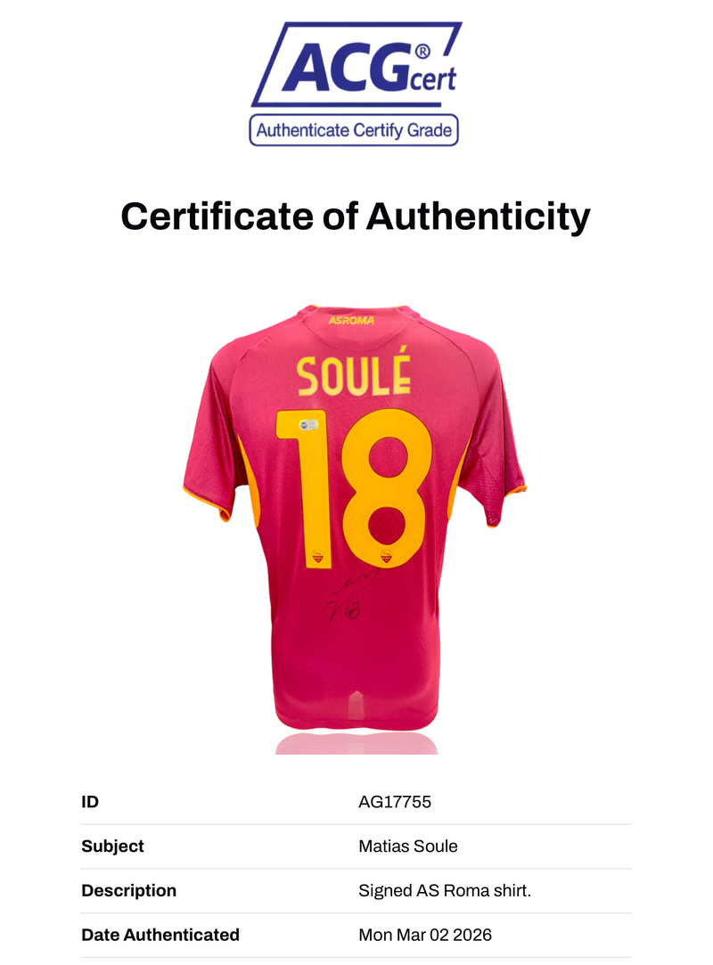 MATIAS SOULE SIGNED AS ROMA 2025/26 HOME SHIRT (ACG CERT AG17755)-2