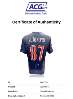 JOAO NEVES SIGNED 24/25 PARIS SAINT-GERMAIN PSG HOME SHIRT (ACG CERT AG17749)-2