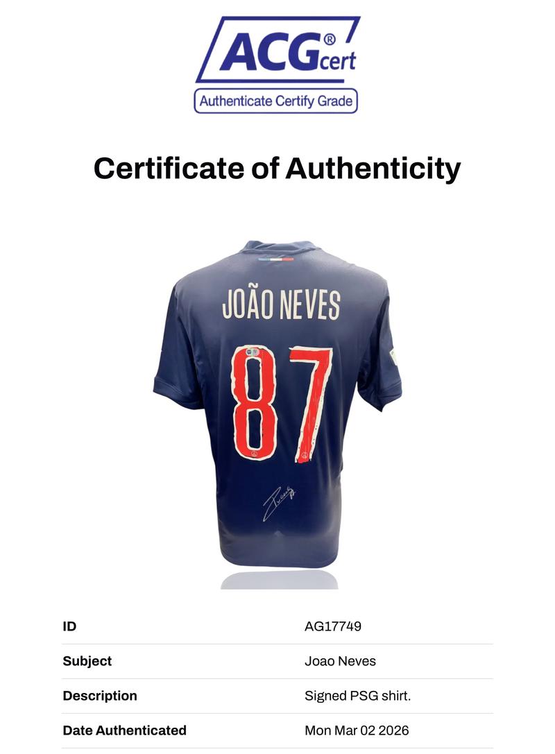JOAO NEVES SIGNED 24/25 PARIS SAINT-GERMAIN PSG HOME SHIRT (ACG CERT AG17749)-2