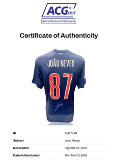 JOAO NEVES SIGNED 24/25 PARIS SAINT-GERMAIN PSG HOME SHIRT (ACG CERT AG17748)-2