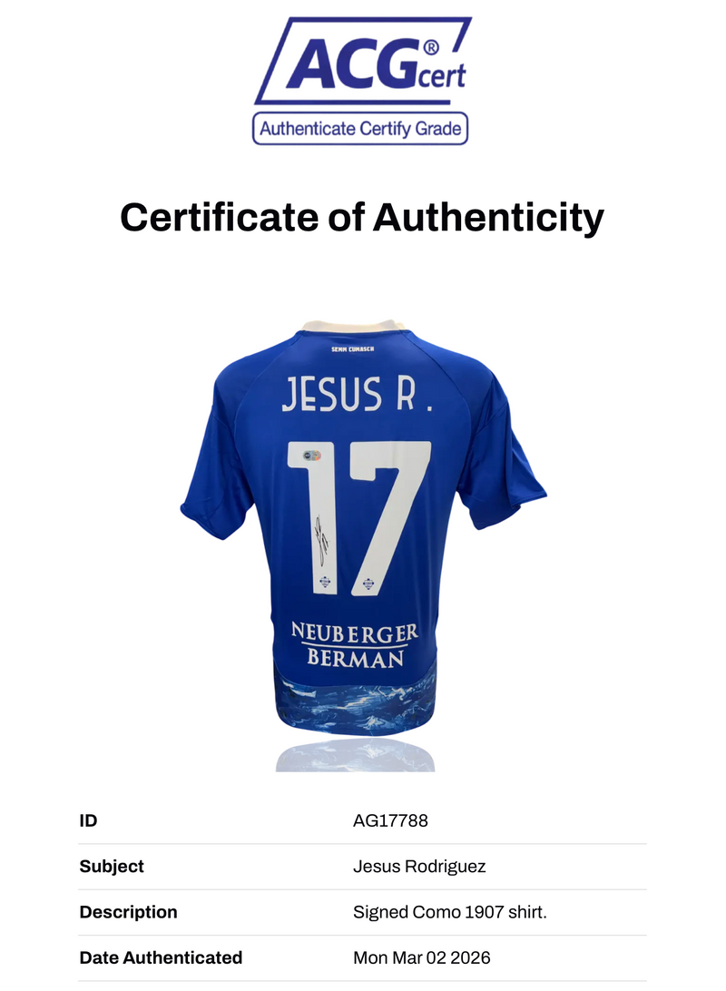 JESUS RODRIGUEZ SIGNED COMO 1907 2025/26 HOME SHIRT (ACG CERT AG17788)-2