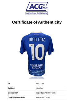 NICO PAZ SIGNED COMO 1907 2026/26 HOME SHIRT (ACG CERT AG17789)-2