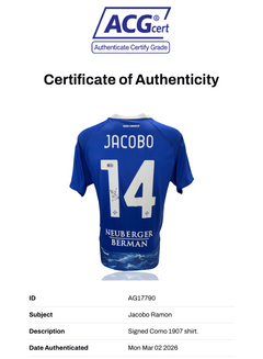 JACOBO RAMON SIGNED COMO 1907 2026/26 HOME SHIRT (ACG CERT AG17790)-2