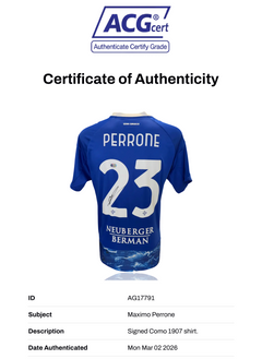 MAXIMO PERRONE SIGNED COMO 1907 2026/26 HOME SHIRT (ACG CERT AG17791)-2
