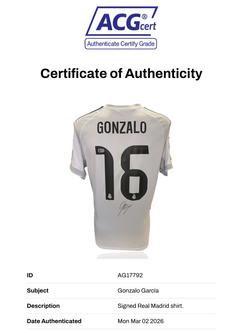 GONZALO GARCIA SIGNED REAL MADRID 2025/26 HOME SHIRT (ACG CERT AG17792)-2