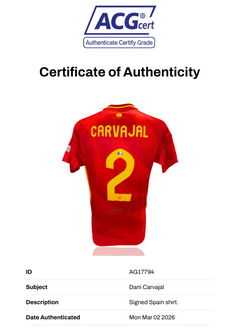 DANI CARVAJAL SIGNED SPAIN EURO 2024 HOME SHIRT (ACG CERT AG17794)-2