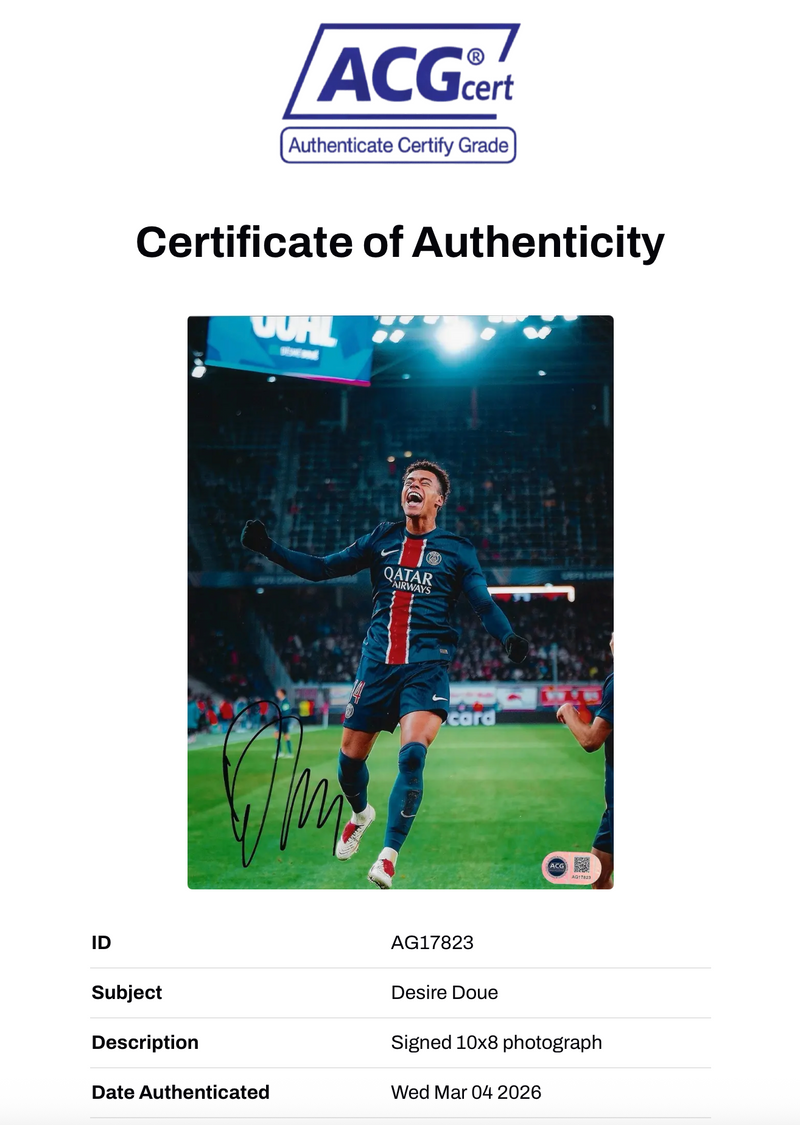 DESIRE DOUE SIGNED PARIS SAINT-GERMAIN PSG 10X8 PHOTO (ACG CERT AG17823)-2