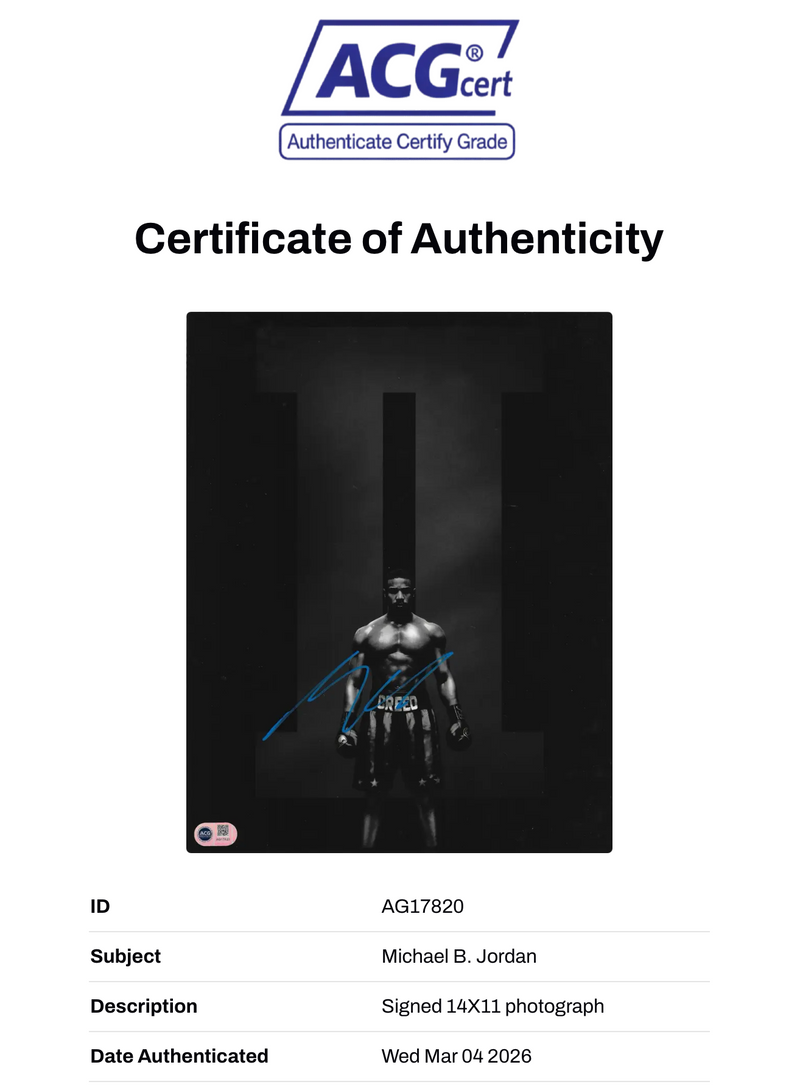 MICHAEL B JORDAN SIGNED ADONIS CREED 14x11 PHOTO (ACG CERT AG17820)-2