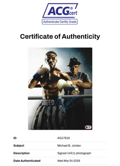 MICHAEL B JORDAN SIGNED ADONIS CREED 14x11 PHOTO (ACG CERT AG17819)-2