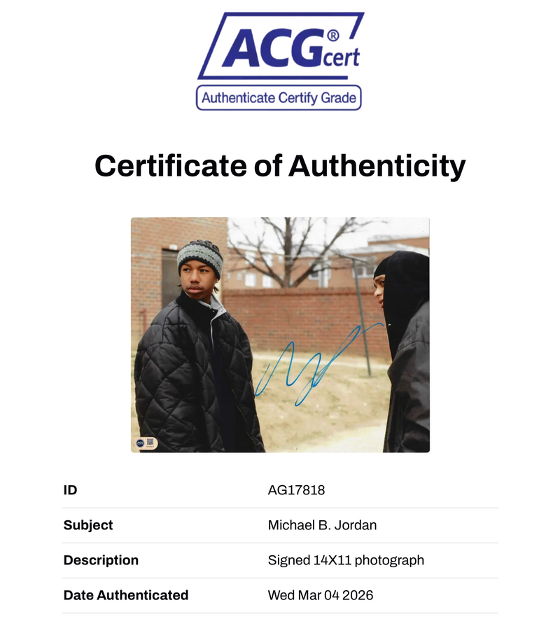 MICHAEL B JORDAN SIGNED WALLACE THE WIRE 14x11 PHOTO (ACG CERT AG17818)-2