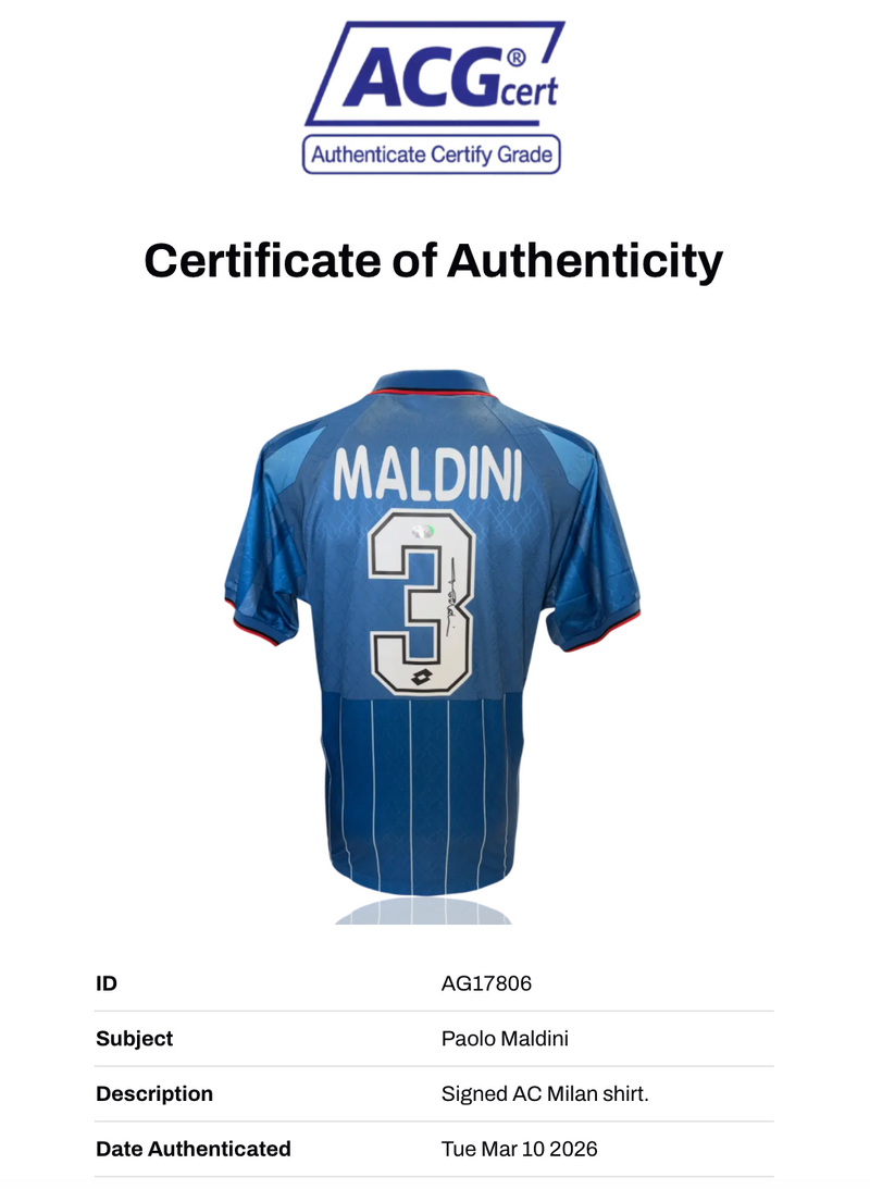 PAOLO MALDINI SIGNED AC MILAN 95/96 FOURTH SHIRT (ACG CERT AG17806)-2
