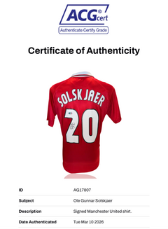 OLE GUNNAR SOLSKJAER SIGNED 1999 MANCHESTER UTD HOME SHIRT (ACG CERT AG17807)-2