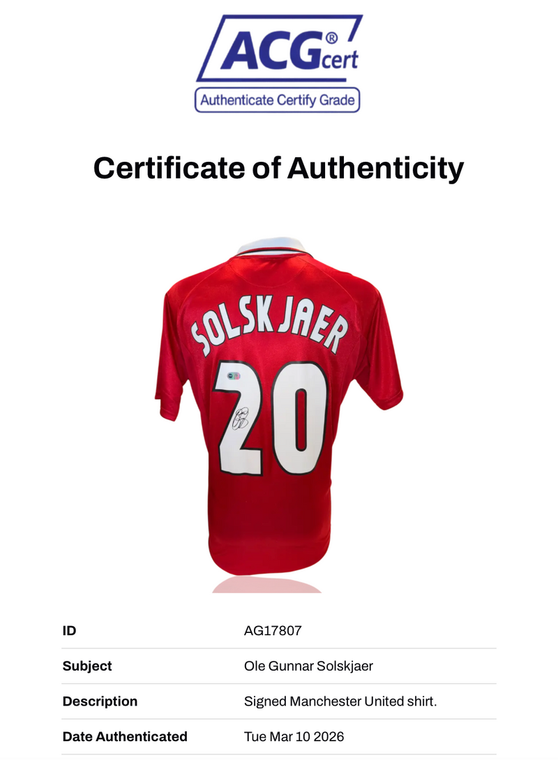 OLE GUNNAR SOLSKJAER SIGNED 1999 MANCHESTER UTD HOME SHIRT (ACG CERT AG17807)-2
