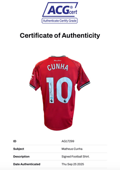 MATHEUS CUNHA SIGNED 2025/26 MANCHESTER UTD HOME SHIRT (ACG CERT AG17299)-2