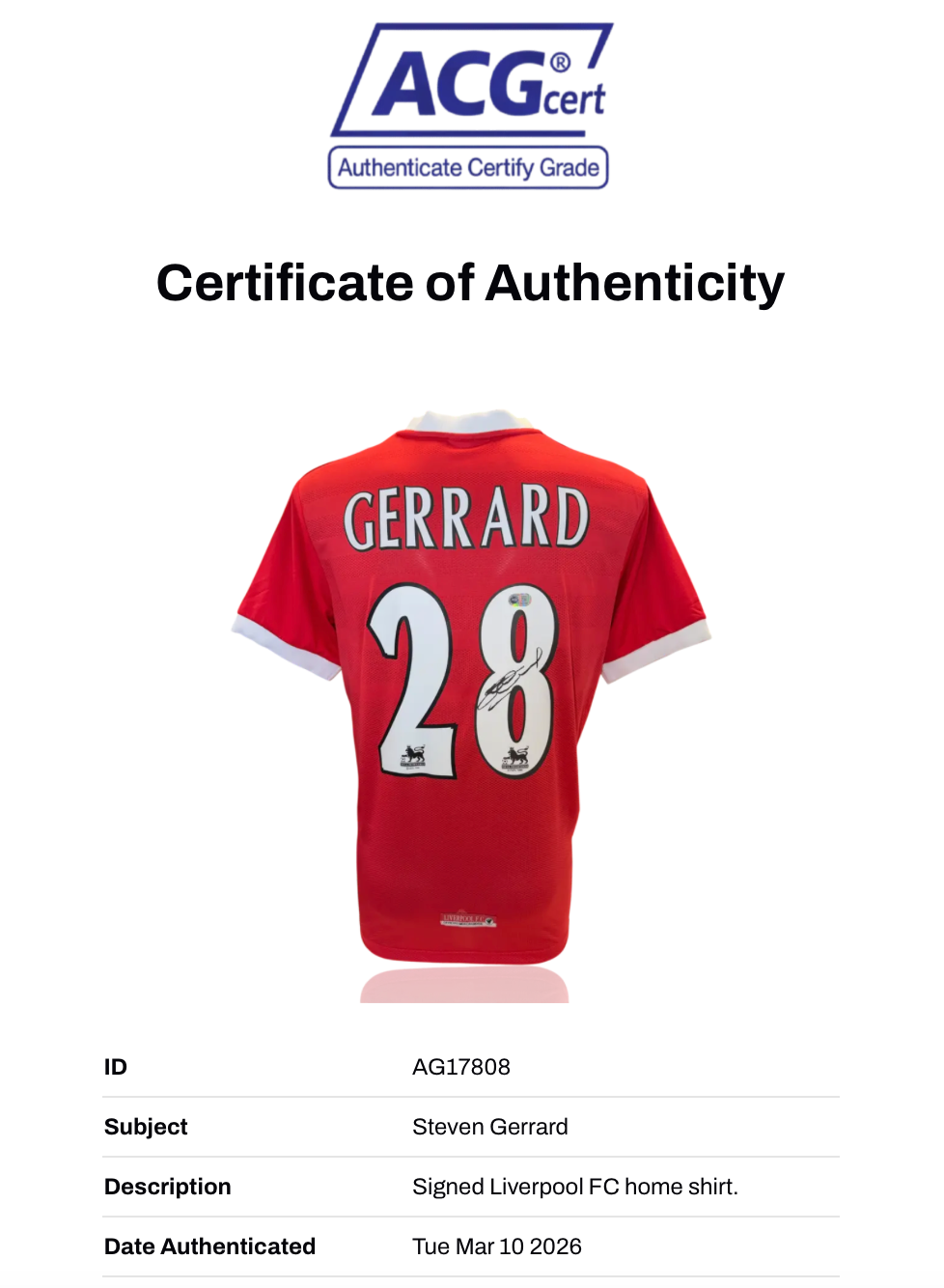 STEVEN GERRARD SIGNED LIVERPOOL FC 1998/00 HOME SHIRT (ACG CERT AG17808)-2