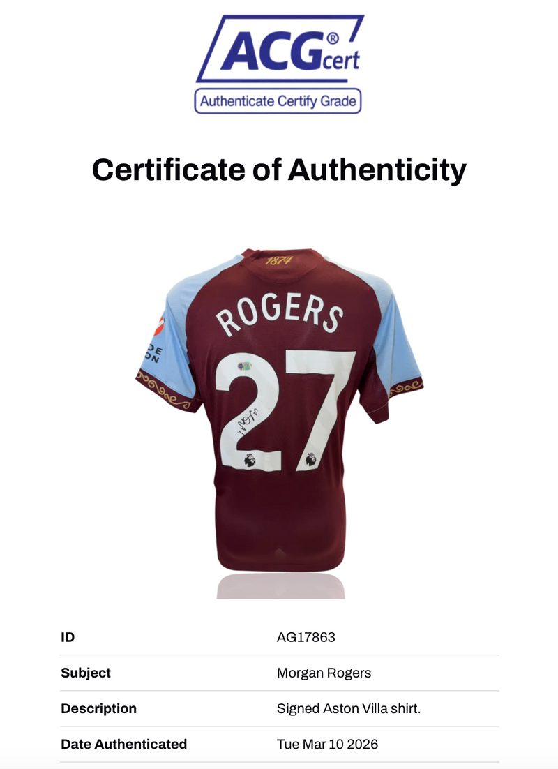 MORGAN ROGERS SIGNED 25/26 ASTON VILLA HOME SHIRT (ACG CERT AG17863)-2