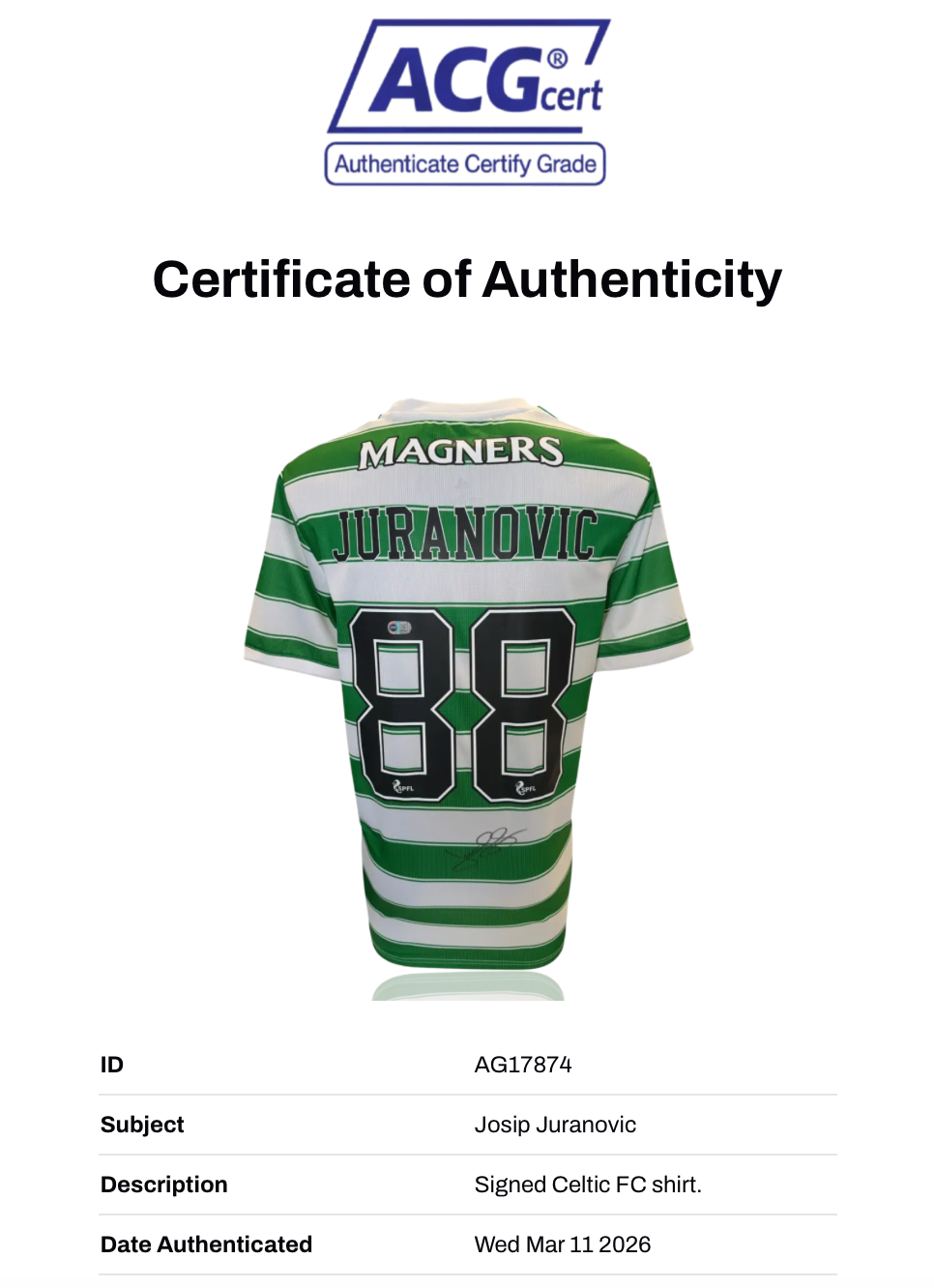 JOSIP JURANOVIC SIGNED CELTIC FC 2021/22 HOME SHIRT (ACG CERT AG17874)