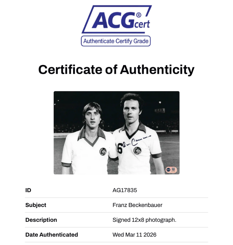 FRANZ BECKENBAUER SIGNED 12X8 FOOTBALL LEGEND PHOTO (ACG CERT AG17835)-2
