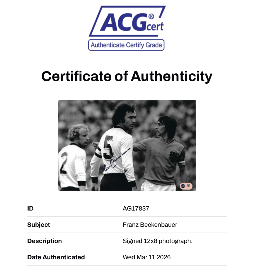 FRANZ BECKENBAUER SIGNED 12X8 FOOTBALL LEGEND PHOTO (ACG CERT AG17837)