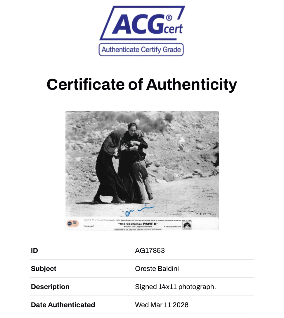 ORESTE BALDINI SIGNED THE GODFATHER 2 VITO ANDOLINI 14x11 PHOTO (ACG CERT AG17853)