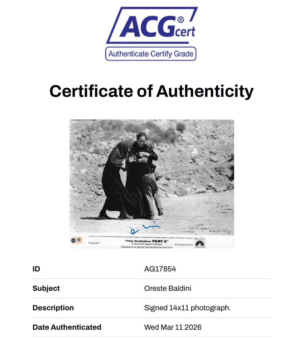 ORESTE BALDINI SIGNED THE GODFATHER 2 VITO ANDOLINI 14x11 PHOTO (ACG CERT AG17854)