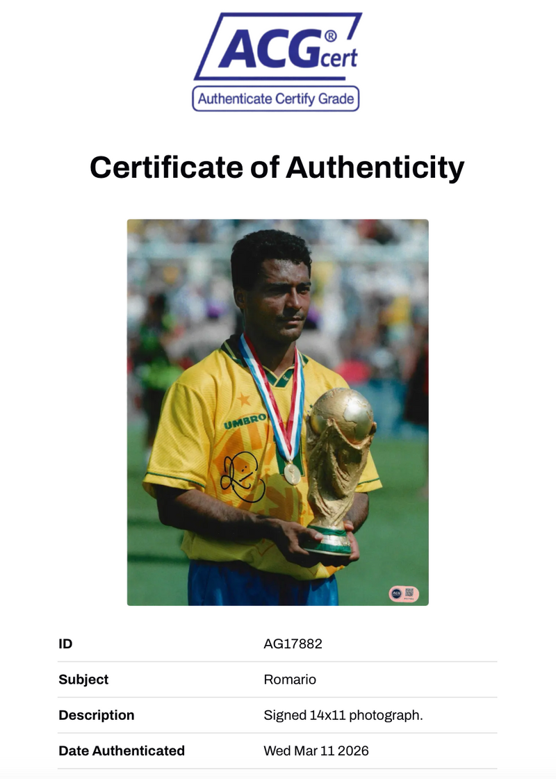 ROMARIO SIGNED BRAZIL WORLD CUP 1994 14X11 PHOTOGRAPH (ACG CERT AG17882)-2