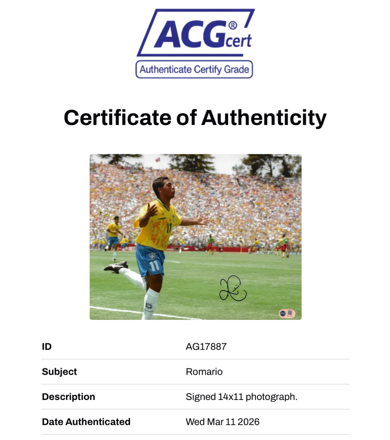 ROMARIO SIGNED BRAZIL WORLD CUP 1994 14X11 PHOTOGRAPH (ACG CERT AG17887)-2