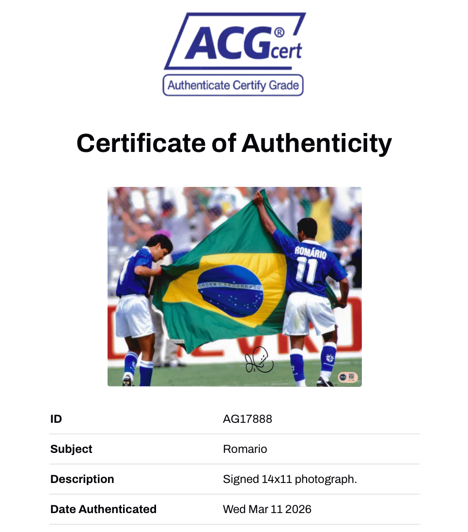 ROMARIO SIGNED BRAZIL WORLD CUP 1994 14X11 PHOTOGRAPH (ACG CERT AG17888)