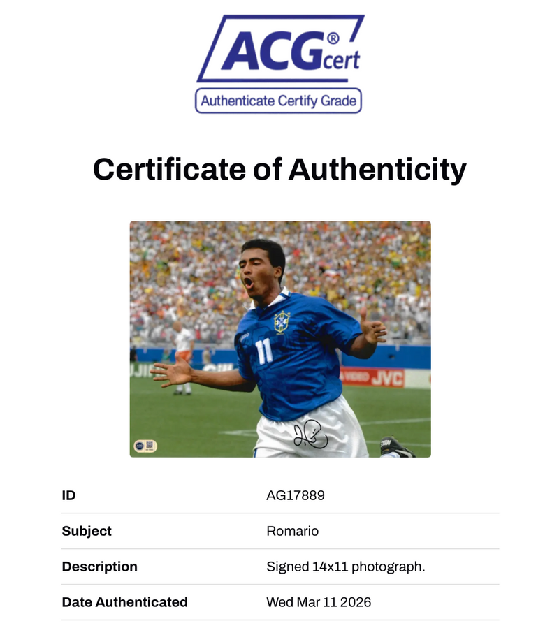 ROMARIO SIGNED BRAZIL WORLD CUP 1994 14X11 PHOTOGRAPH (ACG CERT AG17889)-2